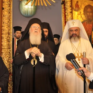 Romanian Patriarch Daniel and Fener Greek Patriarch Bartolomeo in St. Georges Church - Istanbul