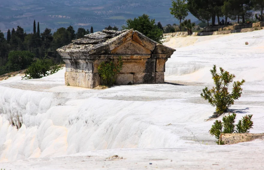 The Rock Sarcophagus and Tombs in Necropolis of Hierapolis  - Pamukkale