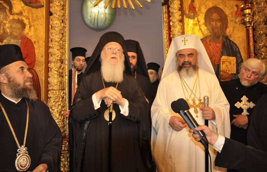 Romanian Patriarch Daniel and Fener Greek Patriarch Bartolomeo in St. Georges Church - Istanbul