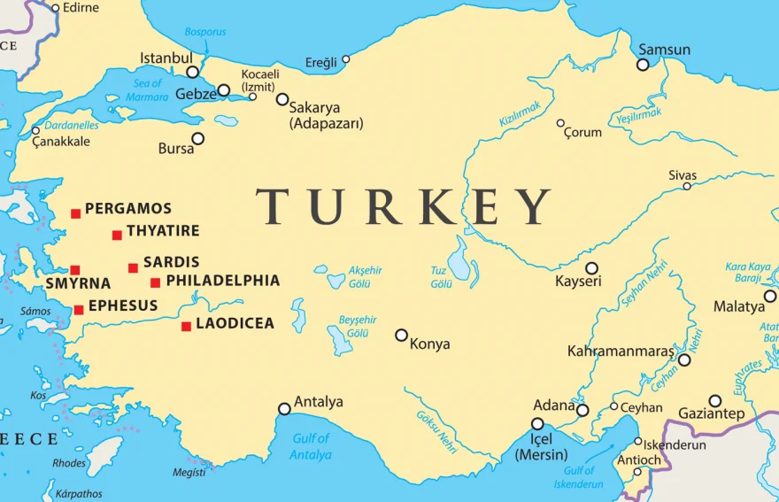 Seven Churches Revelation map Turkey 